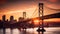 Beautiful view of the Bay Bridge in San Francisco at sunset. Illustration ai generative