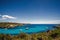 Beautiful view of the bay with turquoise water and yachts in Cala Mondrago National Park on Mallorca island