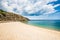 A beautiful view of a beach at the mouth of the Veleka river and seaside resort on the Black Sea coast of Bulgaria