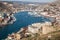 Beautiful view of the Black Sea and the city Balaklava. Balaklava Bay. Clear sunny day and a top view of the port, Crimea