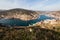 Beautiful view of the Black Sea and the city Balaklava. Balaklava Bay. Clear sunny day and a top view of the port, Crimea