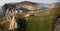 Beautiful view of the Black Sea and the city Balaklava. Balaklava Bay. Clear sunny day and a top view of the port, Crimea