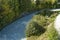 Beautiful view of the Boite river in Cortina d`Ampezzo, Dolomiti mountains, Alps, Veneto