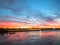 Beautiful view of Bordeaux city and the garonne river with amazing dramatic sunset sky.