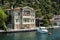 Beautiful View of Bosphorus Coastline in Istanbul with Exquisite wooden Houses and Boat