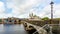 Beautiful view of the bridge over the river Shannon, the parish church of Ss. Peter and Paul and the castle in the town of Athlone