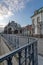 Beautiful view of Bruhl Terrasse with the Dresden Cathedral under dramatic sky