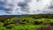 Beautiful view of the Burren with green grass with mountains of limestone rock in the background