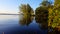 Beautiful View of Calm Pond and Lake Water in Summer.  Tranquil Pond Scenery and Lakeside Shore