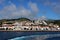 Beautiful view of the capital of the island of Faial - Horta with ferry