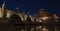 Beautiful view of Castel Sant`Angelo and the bridge at night with reflections on the Tiber river. Rome Italy