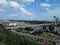 Beautiful view from the castle to Bratislava where you can see the river Danube and the SNP bridge