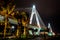 Beautiful view of the century bridge and coconut tree the two symbols of Haikou city illuminated at night in Haikou Hainan China