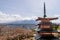 Beautiful view of Chureito Pagoda, Mount Fuji and Fujiyoshida district, Japan