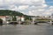 Beautiful view of the City of Prague. Jirasek Bridge over the Vltava river