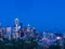 Beautiful view of the city of Seattle, USA with the colorful lighted buildings at dusk