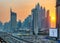 Beautiful view of city skylines of Dubai internet city during a sunset