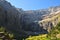 Beautiful view of cliffs and waterfall. Cirque de Gavarnie, France.