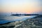 Beautiful view on coast pier on rocky beach.