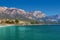 Beautiful view of the coastline of Kemer. Mountains and sea, Kemer beach, Turkey