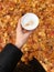 Beautiful view colored autumn leaves and coffee