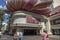 Beautiful view of colorful hotel facade and walking tourists on Strip of Las Vegas, Nevada,