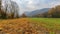 Beautiful view countryside of farm field with mountain, nature, forests