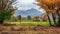 Beautiful view countryside of farm field with mountain, nature, forests