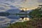 Beautiful view of Darul Quran Mosque with reflections during sunrise