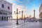 Beautiful view of the Doge`s Palace and St. Mark`s column on Piazza San Marco in Venice, Italy