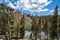 Beautiful view of Ellery Lake along Tioga Pass in California on a summer day