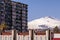 Beautiful view of the Etna volcano covered with snow from the city of Catania, Sicily, Italy