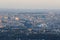 Beautiful view of the evening skyline of Vienna and Danube River with green trees of Doebling district, Austria