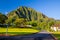 Beautiful view of the famous mountain landscape near the haiku stairs on a blue sky background