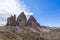 Beautiful view of the famous three peak of Tre Cime di Lavaredo. Italian Dolomites.