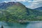 Beautiful view on french Alps at lake Annecy with Duingt village, France