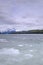 Beautiful view of frozen Maligne Lake in Jasper National Park