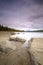 Beautiful view of frozen Maligne Lake in Jasper National Park