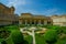 Beautiful view of the garden of amber fort in Jaipur, India, fish eye effect