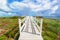 beautiful view of a gazebo path leading toward the beach and ocean against magic blue sky background on Cuban Cayo Guillermo Isla