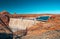 Beautiful view of the Glen Canyon Dam over Colorado on a blue sky background
