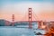 Beautiful view of the Golden Gate Bridge in San Francisco, pastel colors. Concept, travel, world attractions