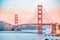 Beautiful view of the Golden Gate Bridge in San Francisco, pastel colors. Concept, travel, world attractions