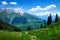 Beautiful view on green georgian mountain valley in Svaneti