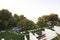 Beautiful view of green park with swimming pool and seascape