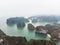 Beautiful view of Halong Bay from the height. Top view of the rocks sticking out of their water. northern vietnam. Seascape.