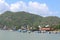 Beautiful view of the hill Nha Trang with fishing boats