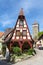 Beautiful view of the historic Gerlach Blacksmith shop and the Roeder Gate Tower in Rothenburg