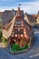 Beautiful view of the historic Gerlach Blacksmith shop and the Roeder Gate Tower in Rothenburg