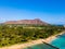 Beautiful view of Honolulu Diamond Head volcano including the hotels and building on Waikiki beach